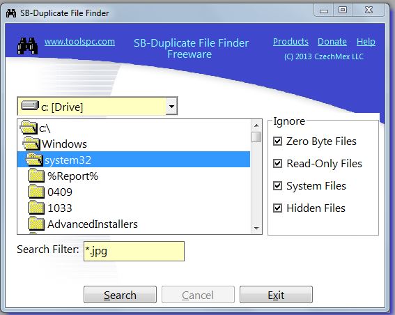 SB-Duplicate File Finder Main Page