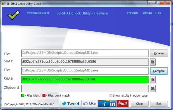 SB-SHA1 Calculator Compare files match