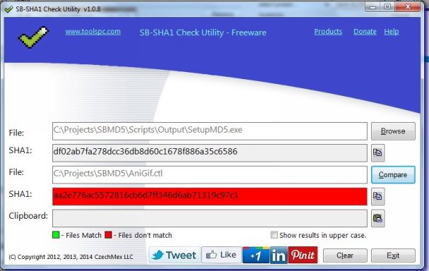 SB-SHA1 Calculator Compare file doesn’t match
