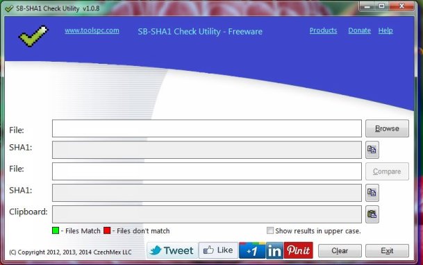 SB-SHA1 Calculator main screen